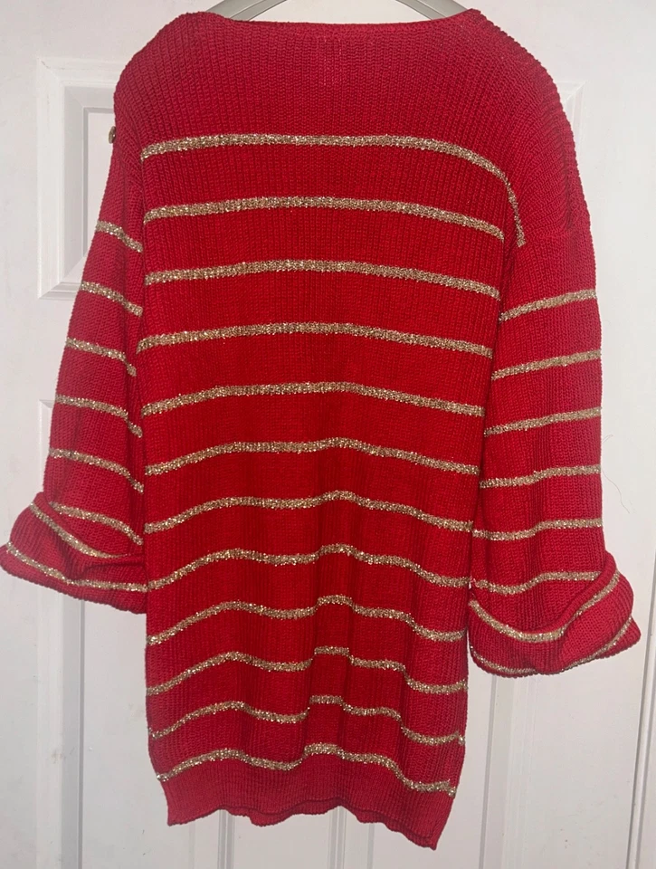 Diane Von Furstenberg Vintage  Red with Gold Tencel Interwoven Striped Sz. L EUC - Image 4 of 4
