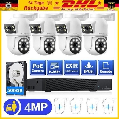  CAMCAMP 4MP POE Überwachungskamera Aussen Set mit 4X 2K Double PoE IP Kameras