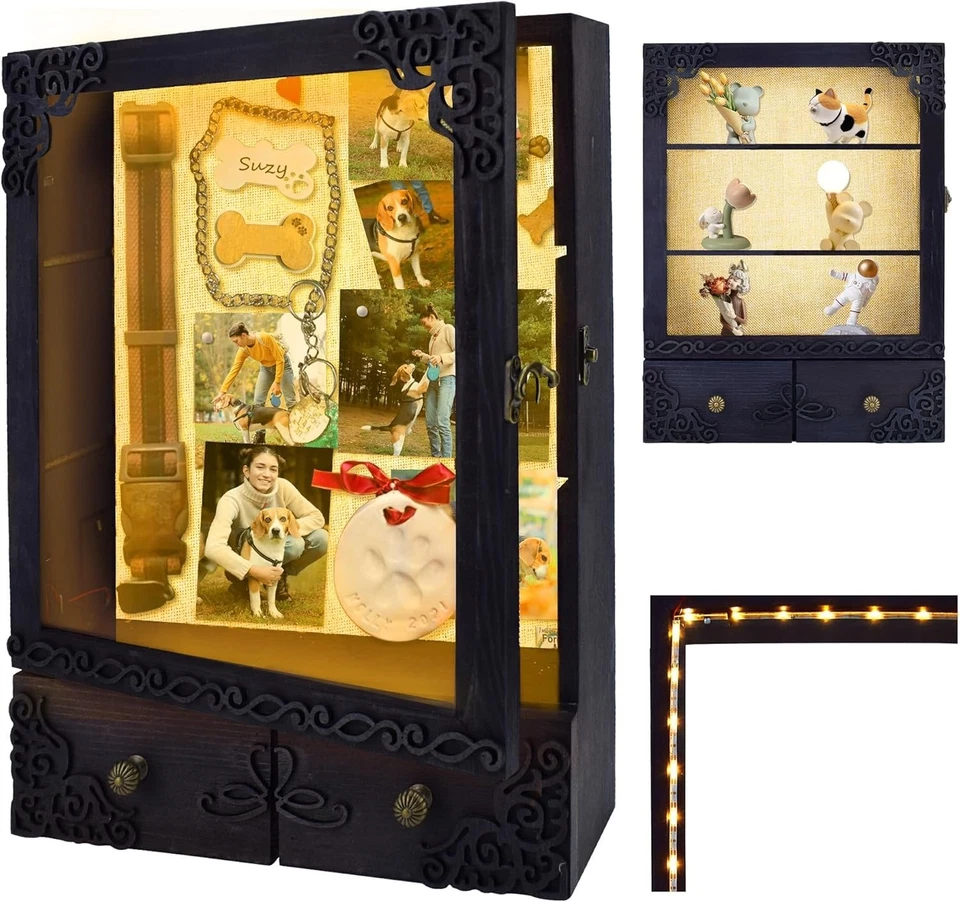Shadow Box Frame with Light Memorial Display Case Decorative Keepsake Box - Image 3 of 4