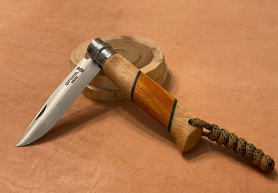 Custom Modified Opinel No. 8 Knife with Leather Sheath