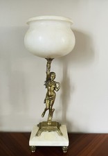  Lampe vintage statue femme en laiton et marbre – abat-jour en albâtre