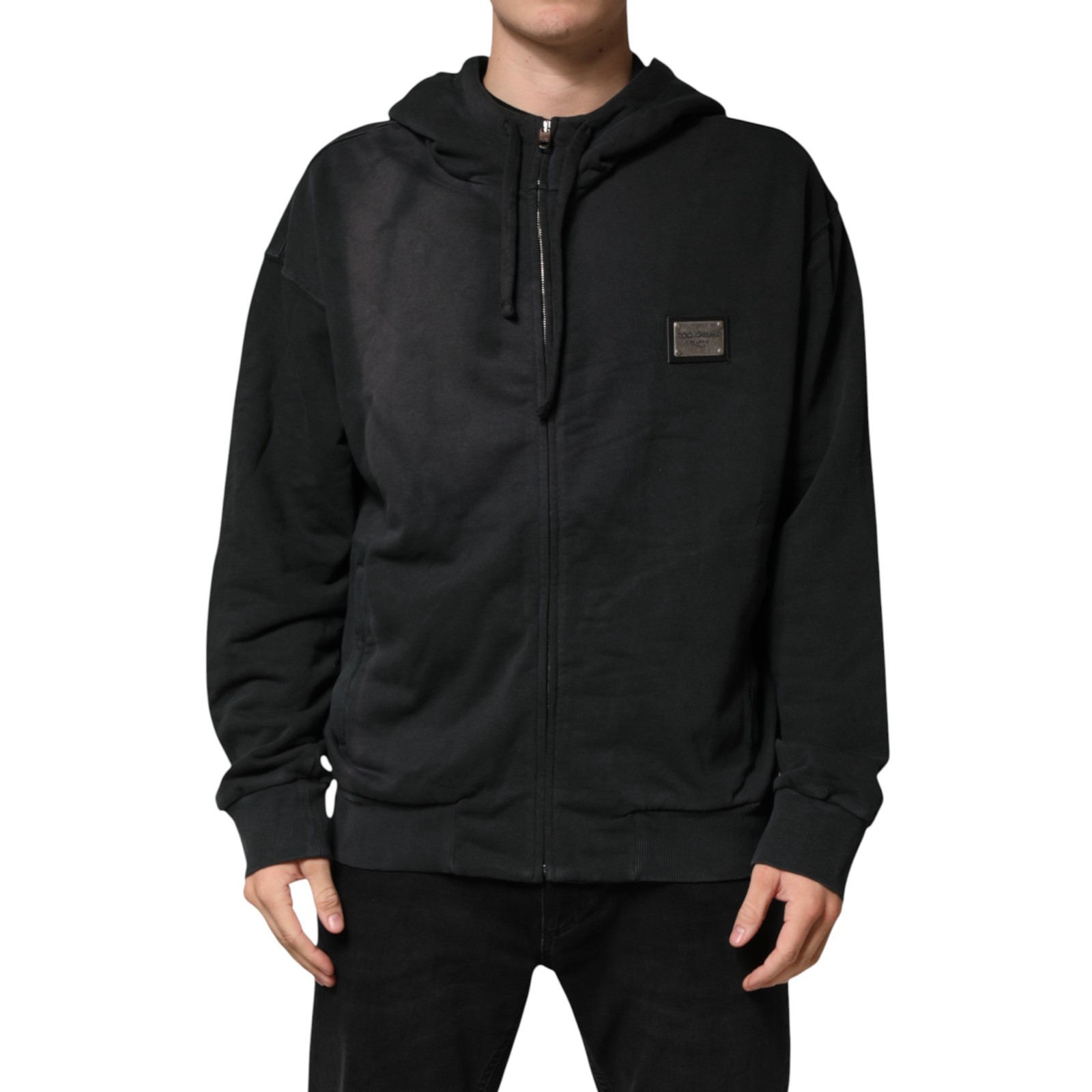 DOLCE & GABBANA Sweater Black Logo Zipped Hooded Sweatshirt IT50/US40/L 1050usd