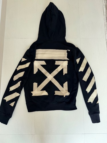 OFF-WHITE Tape Diagonal Arrows Hoodie Black Virgil Excellent Cond Mens Medium