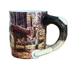 Rivers Edge Products 3D Ceramic Coffee Mug Handle Microwave 15 Ounce Deer Scene