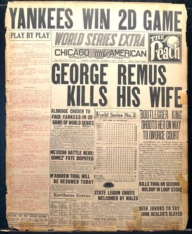 1927 Chicago Newspaper Front, Sports Page - Yankees, Pirates World Series Game 2