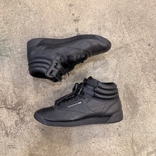 Reebok Freestyle Hi Womens 7 Black High Top Sneakers Shoes Leather Used