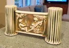 ROSEVILLE "DONATELLO" DOUBLE GATE BUD VASE~CHERUB MINSTRELS~GREEN IVORY VINTAGE