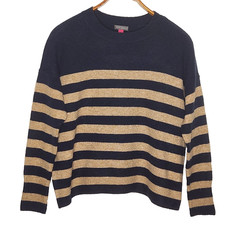 Vince Camuto Womens Oversized Striped Sweater Navy Tan Boho Pullover Knit Size S