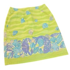 Vintage Lilly Pulitzer Pencil Midi Skirt Shells Ocean Fish Green Preppy Size 0P