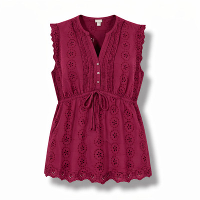 Eyelet Sleeveless Tunic Converse One Star Womens XS Red Top Tie Waist