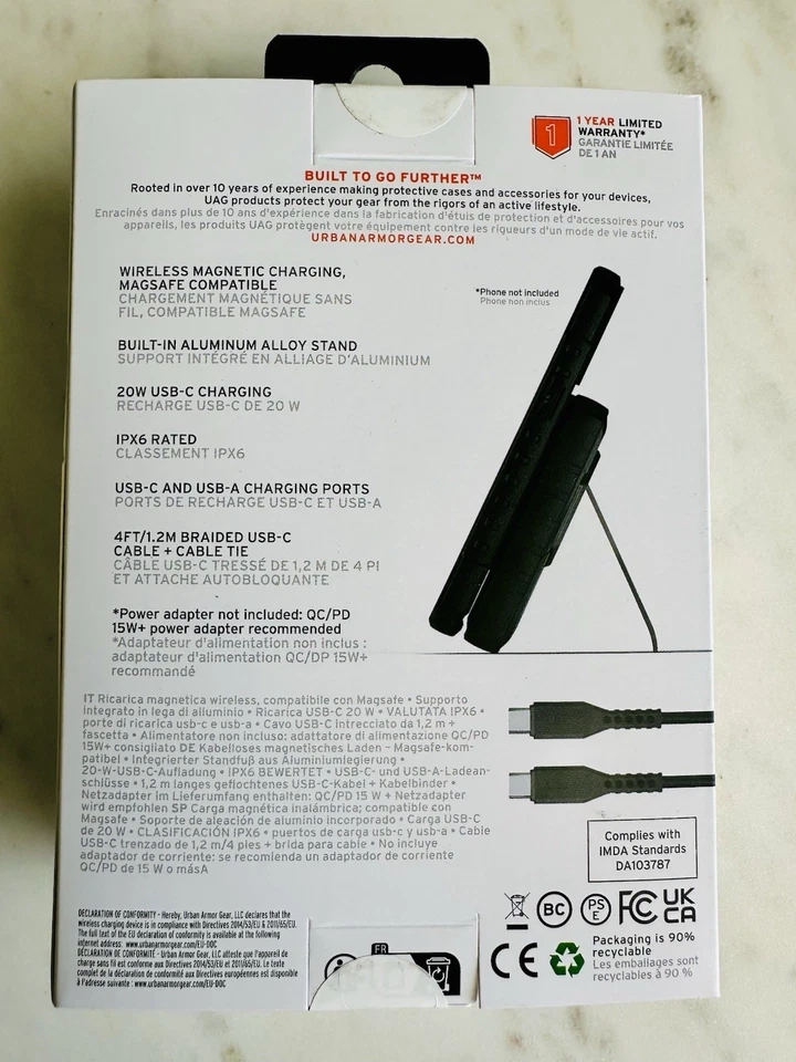 Banco de alimentación UAG 10000mAh 20W 2 puertos USB-C USB soporte magnético negro/titanio Foto 2 de 4