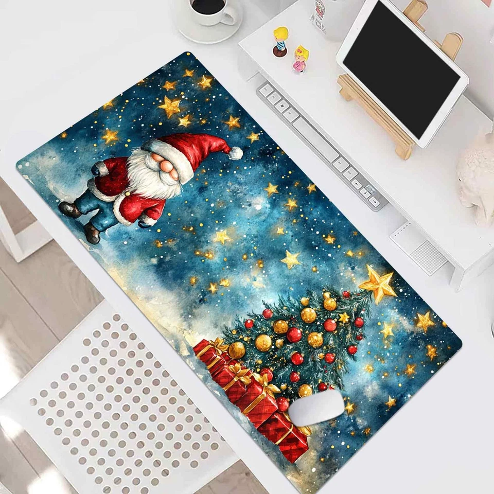 Winter Red Gnome Green Christmas Tree Desk Mat for Keyboard and Mouse Desk Pad - Image 4 of 4