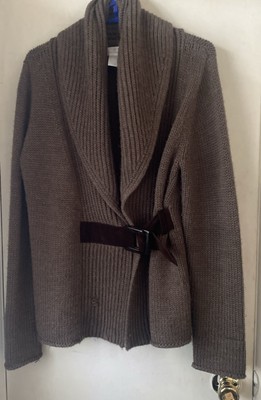 Soft Surroundings Wool Blend Wrap Sweater w Buckle Size Small Brown Cardigan