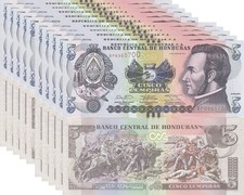 Honduras 5 Lempiras 2014 P 98 b BLIND MARK AUnc LOT 10 PCS AUnc