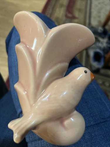 Beautiful Vintage Blush Vintage McCoy Pottery Cornucopia with Bird Wall Pocket