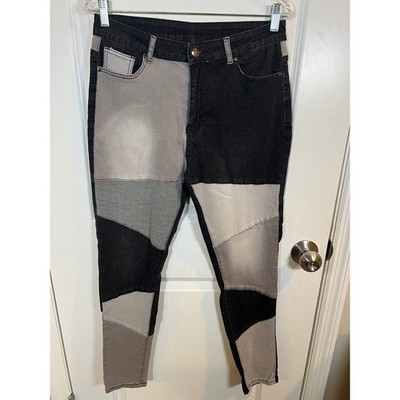 Jeans Womens Colorblock Patchwork High Rise Skinny Denim Pants Black Grey Size L