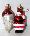 BLOWN GLASS Christmas 3" ORNAMENTS Set of 2 SANTA CLAUS whole & face — photo 2