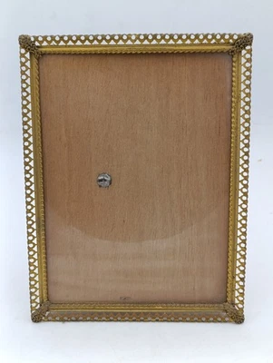 Cadre photo vintage métal doré ajouré Made in Portugal 25x19 cm style Hollywood - Photo 1/4
