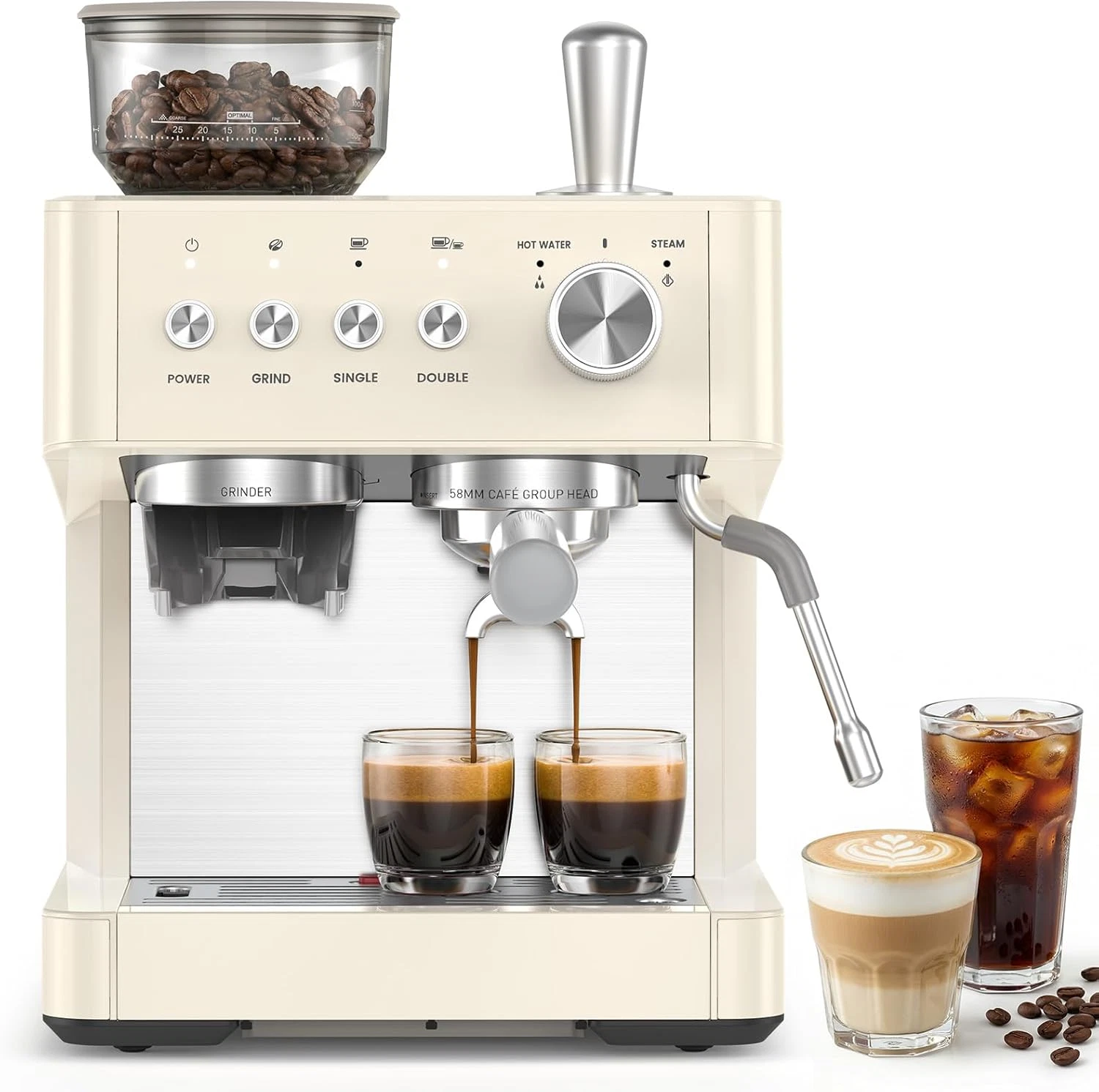 20 Bar Espresso Machine with Grinder & Milk Frother for Lattes & Cappuccinos