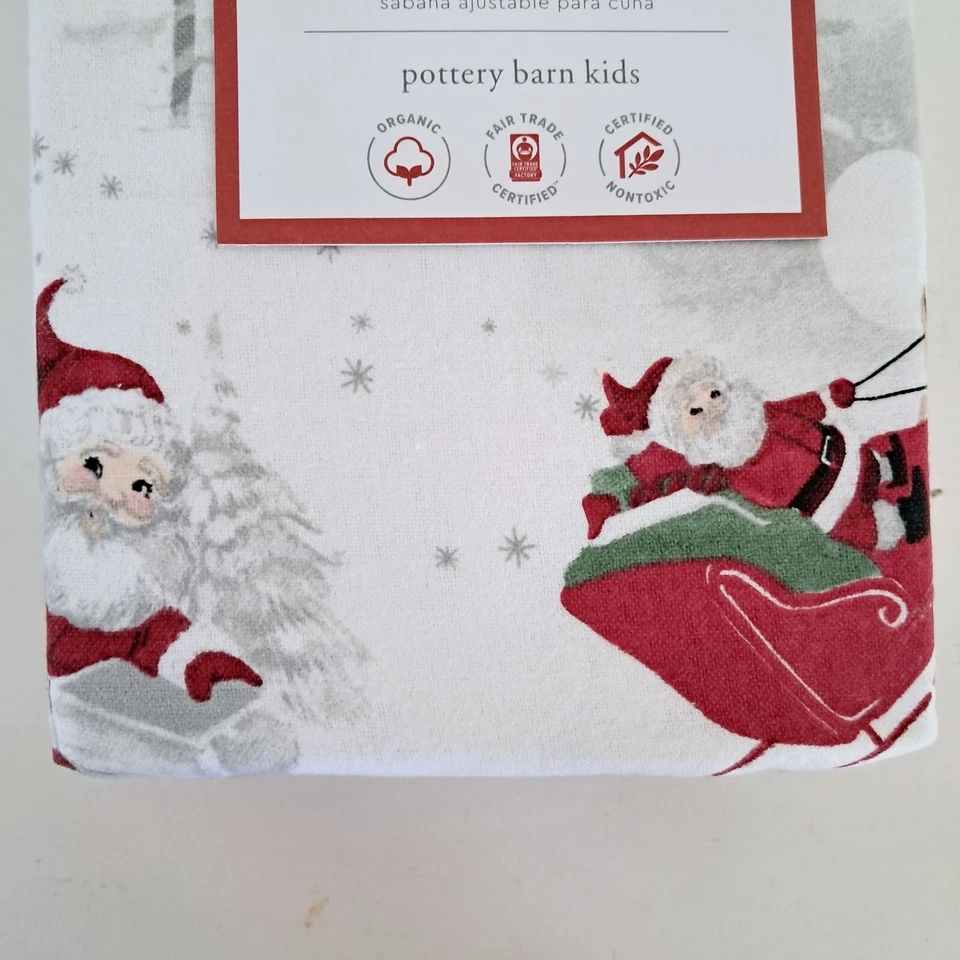 Sábana Ajustable Pottery Barn Kids Heritage Santa Orgánica Cuna Franela Navidad Foto 4 de 4