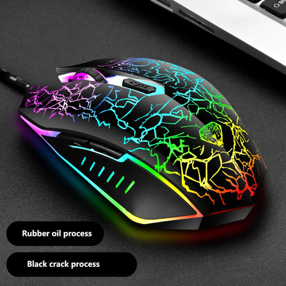 3200 DPI Optical Gaming Mouse Mice Wired 4 Buttons Ergonomic RGB Backlit for PC - Image 2 of 4