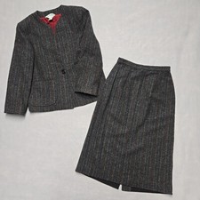 Vtg Ann Michele Skirt Suit Jacket Pink Blue Grey 10 4 See Measurements XS Wool