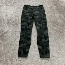 90 Degrees By Reflex Compression Leggings Womens Small Green Camo Pocket 26x24.5