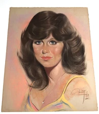 Original Artist Signed Chalk Sketch Art Womans Face 16x20 Realism