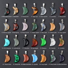 Natural Crystal Pendants Healing Reiki Chakra Moon Shape Quartz Gemstone Charms