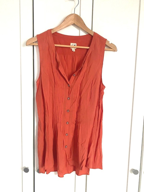 Anthropologie EDME & ESYLLTE Orange Blouse size 4 Top Button Up Pleated RAYON