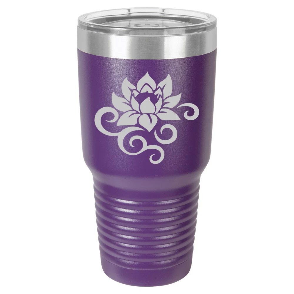 20oz 30oz Vacuum Insulated Stainless Steel Travel Mug with Lotus Flower Scroll Design