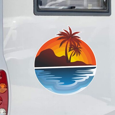 Set 1 Aufkleber Sticker Wohnmobil Wohnwagen Sonnenuntergang Berg Meer Palmen cod.2467