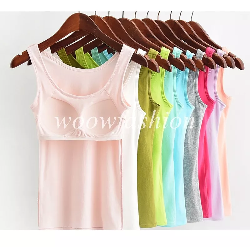 Women's Cotton Camisole With Shelf Bra Wider Adjustable Straps Basic Tank  Tops