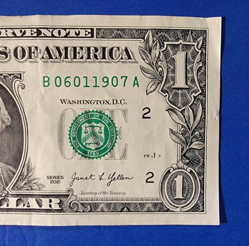fancy serial number 2021 One Dollar Note BIRTHDAY OR ANNIVERSADY  JUNE 1 1907