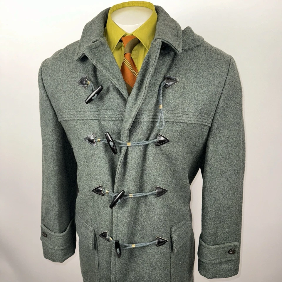 Vtg 60s Brent Pea Coat Toggle Wool Trench Pea Overcoat Jacket MCM 1960s Mens 40 - Image 2 of 4