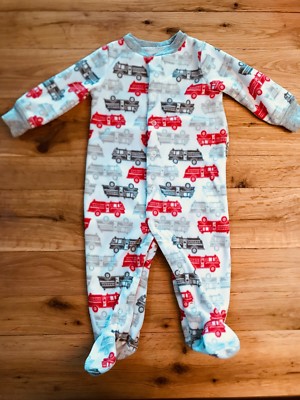 Carter's Super Comfy Footed Pajamas, Fire Trucks, Size 6 months
