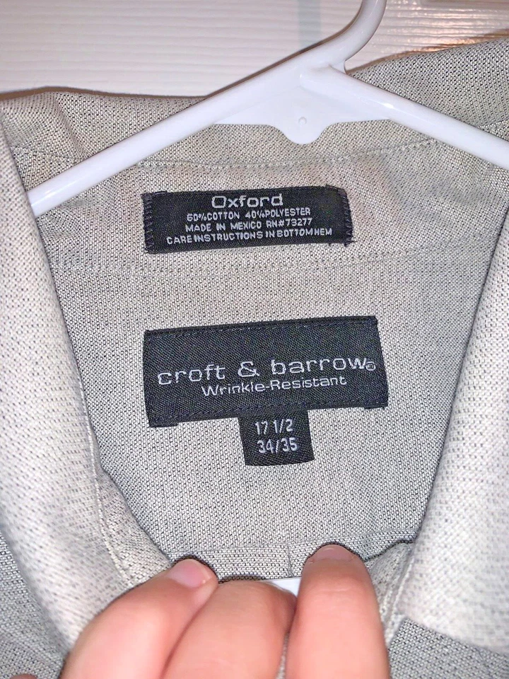 Croft and Barrow, Men's Button Down, Long Sleeve Oxford, 17 1/2, 34/35, Wrinkle  - Image 3 of 4