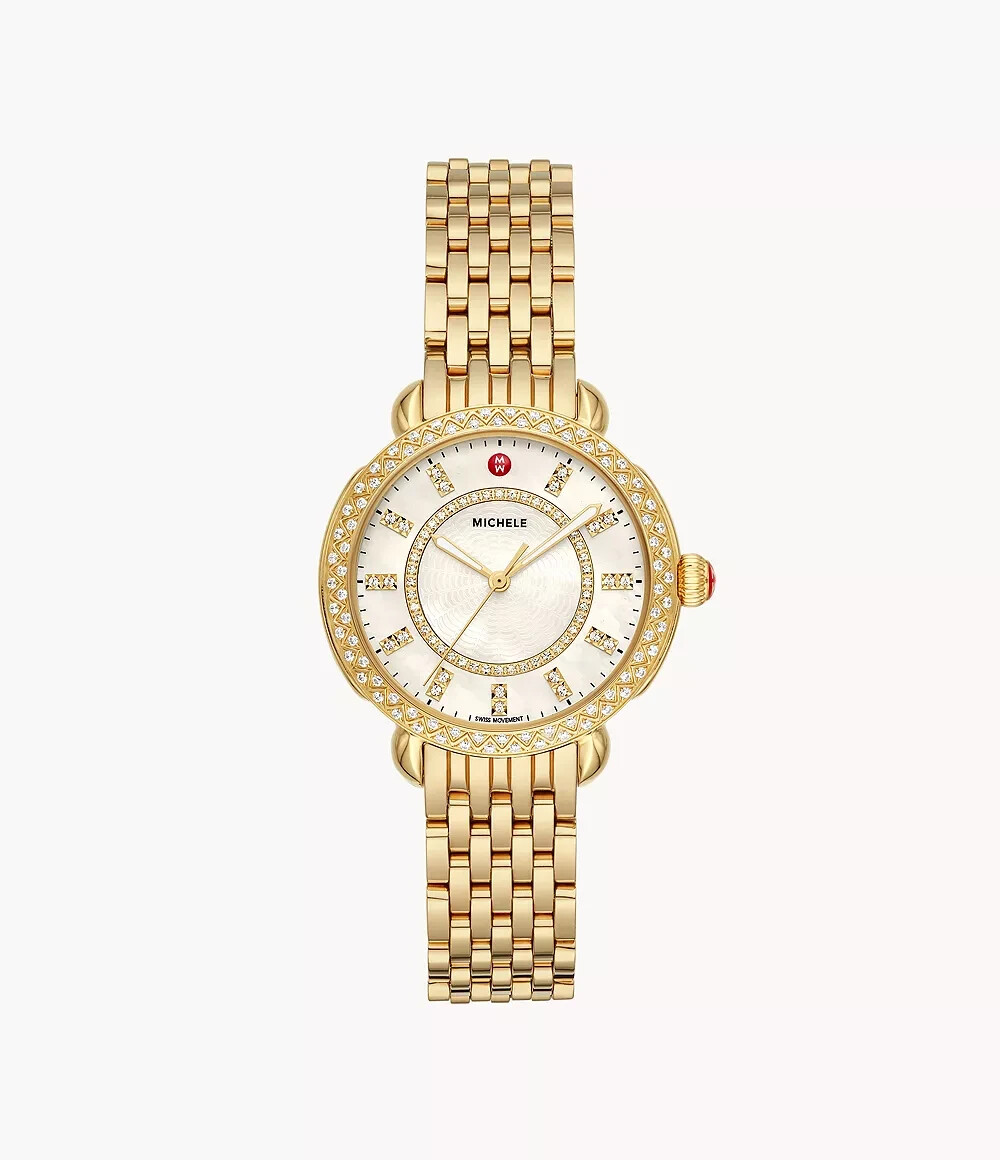 MICHELLE MWW30B000004 SIDNEY CLASSIC 18K YELLOW GOLD-PLATED DIAMOND BEZEL 33MM