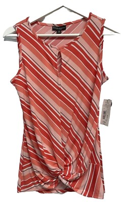 Bold Elements Colorful Blouse Top Summer Sleeveless Coral Chevron Keyhole NEW XS