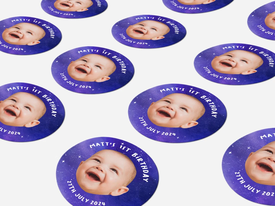 Etiquetas adhesivas redondas personalizadas para foto de cumpleaños, pegatinas personalizadas Foto 3 de 4