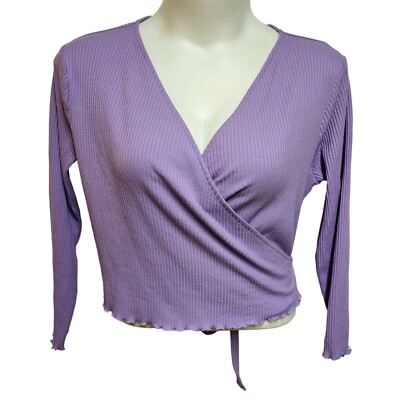 Asos Design Wrap Shirt Purple ribbed long sleeve top Women Size