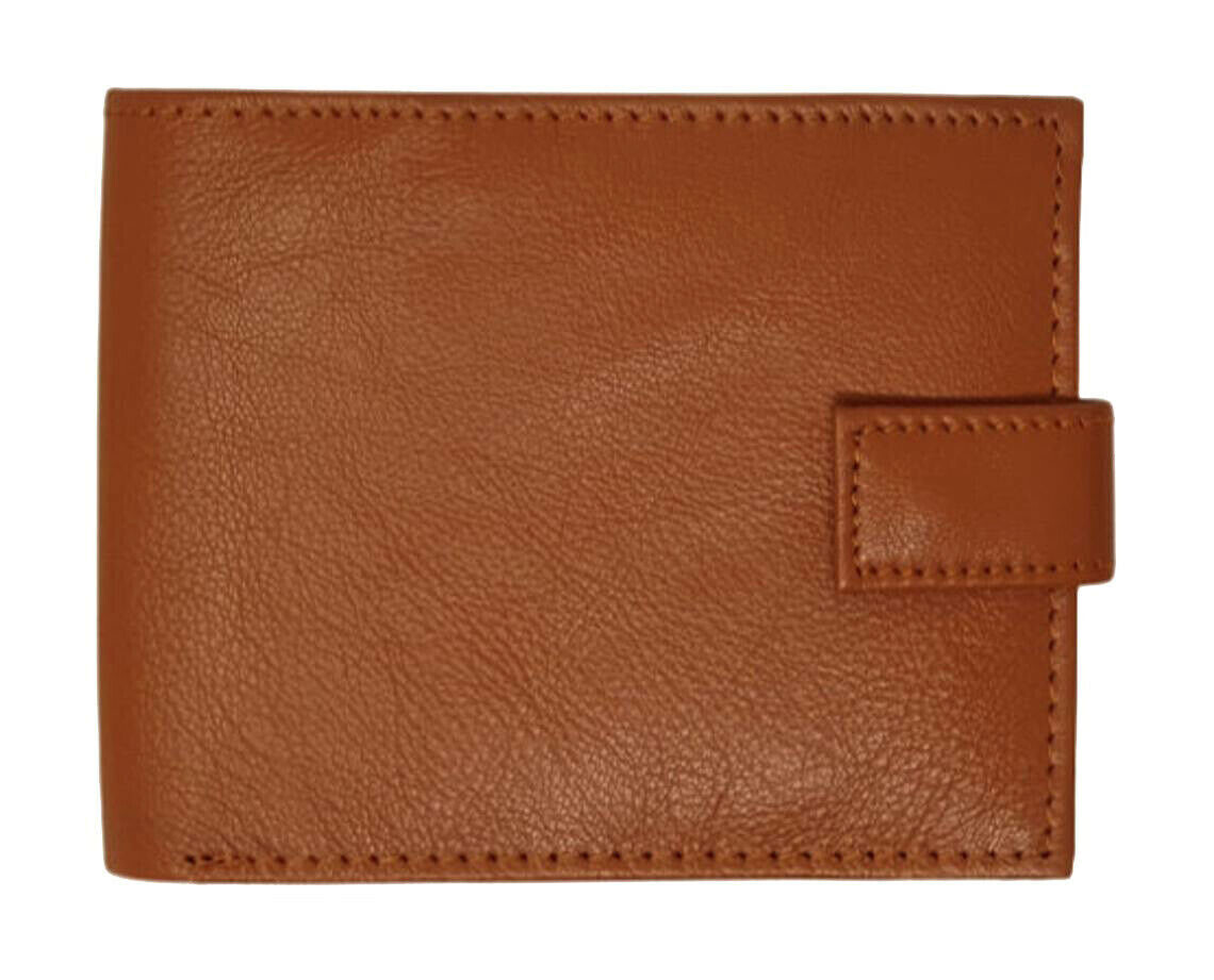 RFID BLOCKING Mens Real Tan Leather Wallet With Zip Coin Pocket & ID