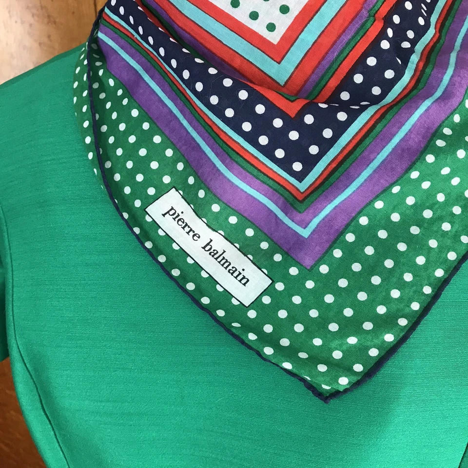 PIERRE BALMAIN French Couture 70s 70’s Vintage Hand Rolled Polkadot Scarve Scarf - Image 3 of 4