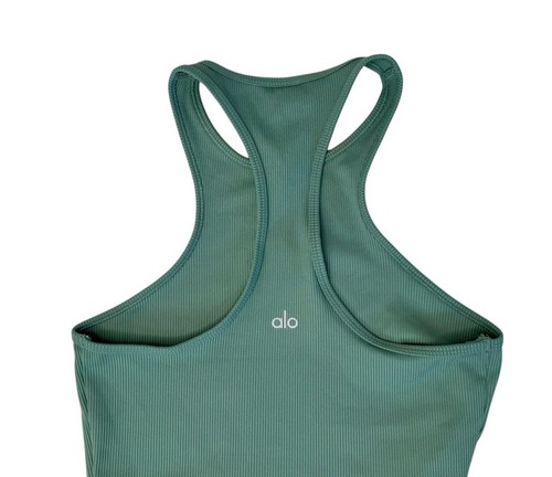 ALO Yoga Edgy Alosoft Ribbed Revelation Crop Tank Botanical Green Size SP NEW - Picture 6 of 8