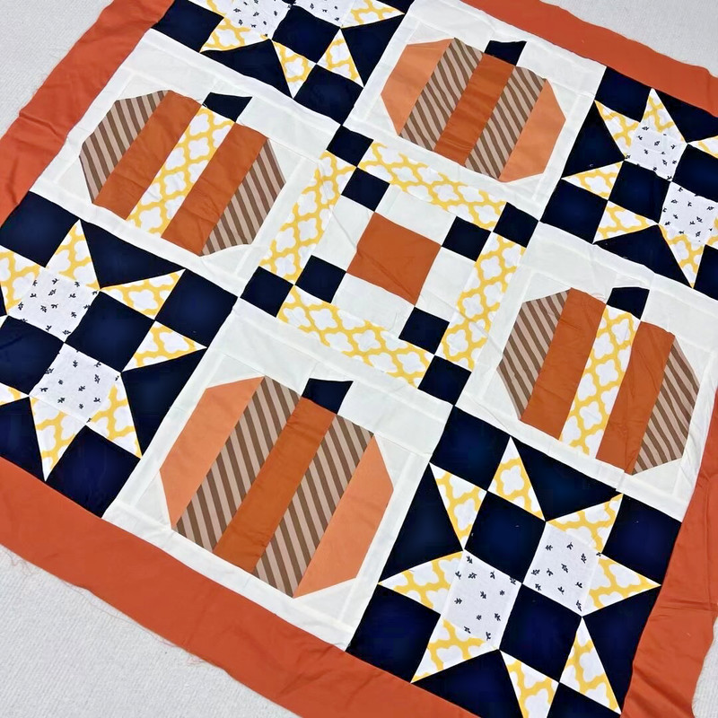 Handmade Country Pumpkin Baby Quilt Top 47x47"Pieced~ BABY/BED/Wall Decor