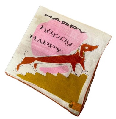 MWT Vtg. Foldable WELCHER Hanky Happy Birthday DACHSHUND WEINER DOG Kimball Tag
