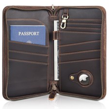 Polare Full Grain Leather Family Travel Passport Wallet and Documents Organiz...