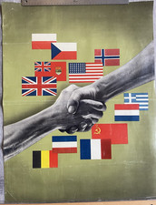 Frederick H.K. Henrion. Handshake, amidst Allied Flags  World War 2 poster