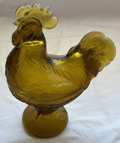 Depression Glass Clear Amber Colored Candy Dish Lidded Rooster