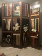 4-Panel Folding Wood Freestanding Room Divider Privacy Screen Books Print